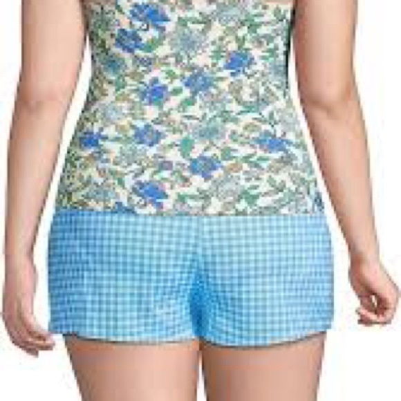 Lands’ End mix & match tankini set blue gingham checkered floral new size 16W - Picture 2 of 14
